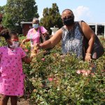 people in garden with ladybugs